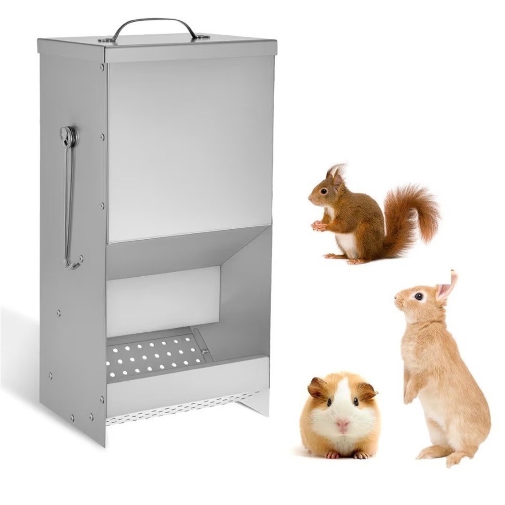 Automatic Rabbit Feeder Small Animal 5lb Silver New Metal Trough Pet